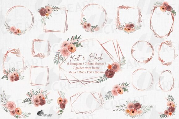 Blush and Rust Floral Bridal Templates: Graphics for Print Templates