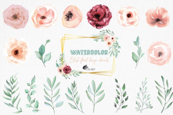 Blush Flowers and Faded Green Branches Graphics
