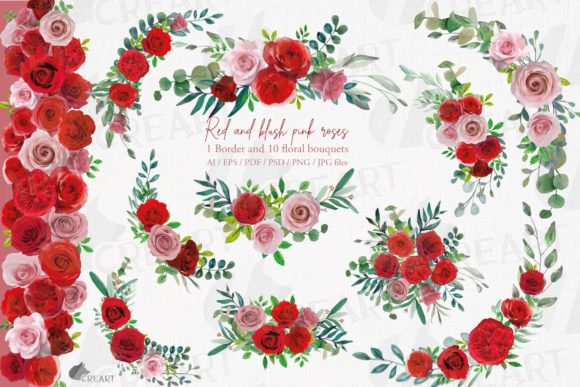 Blush Pink and Red Roses Floral Bouquets