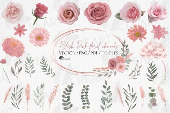 Blush Pink Flowers Green Leaves Design Graphics