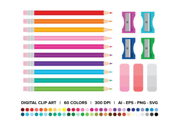 Color Pencil, Sharpener, and Eraser Graphics