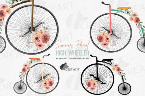 Coral and Blush Floral High Wheelers Art: Graphics for Print Templates