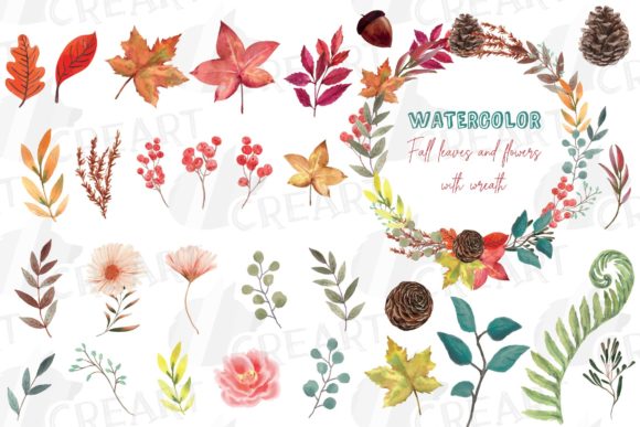 Fall Leaves and Flowers Watercolor Decor