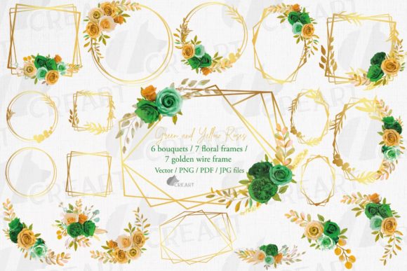 Green and Yellow Roses Bridal Templates for Graphics and Print Templates