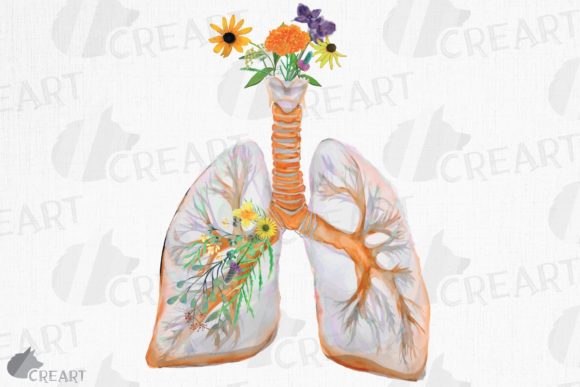 Prairie Flowers Anatomical Lungs Decor: Graphics and Print Templates