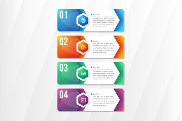 Rectangle Hexagon Infographic Four Step