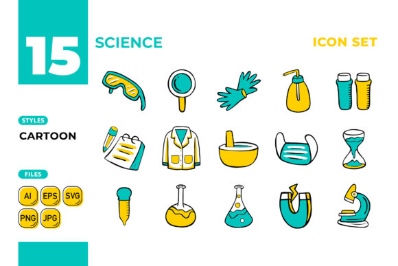 Science Icon Set Cartoon Style 01