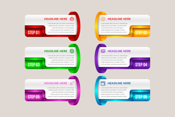 Six Step Rectangle in Hole Infographic for Graphics and Branding