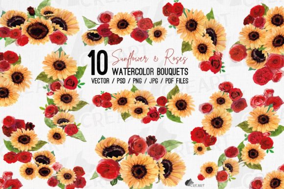 Sunflower and Red Roses Floral Bouquets