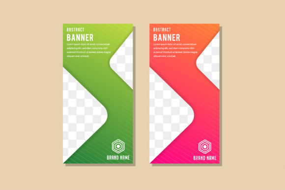 Triangle Vertical Banner Pink Green – Graphic Templates for Creative Businesses