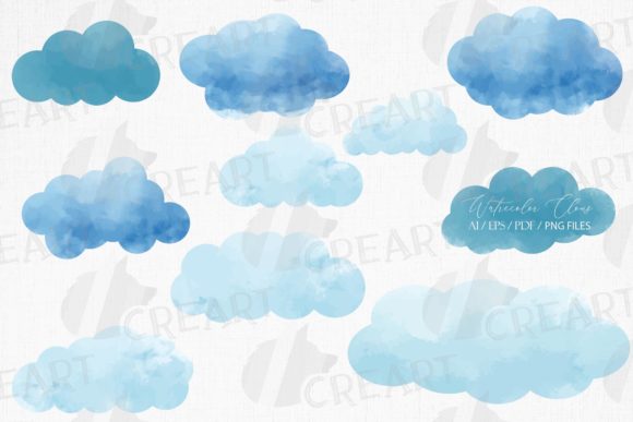 Watercolor Clouds Printable Decoration: Graphics for Creative Design